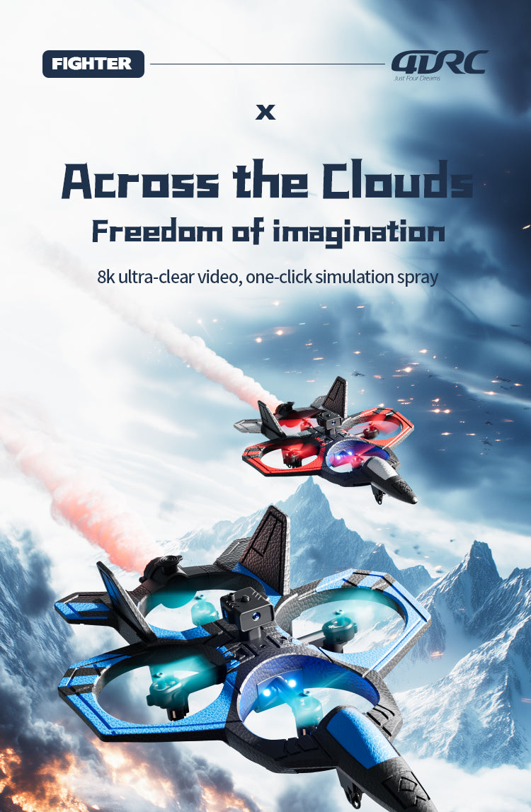 RC Fighter Jet Drone with Smoke Effect & LED Lights | 20 Min Flight | 360° Stunts | Obstacle Avoidance | Kids & Adults