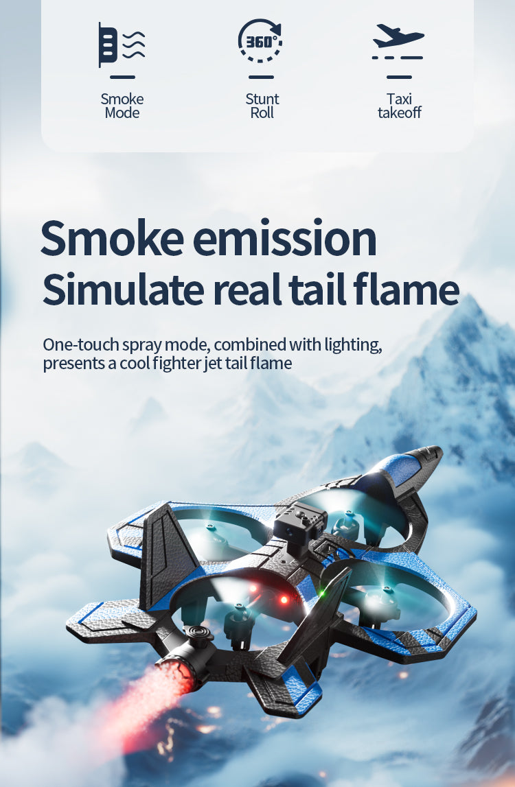 RC Fighter Jet Drone with Smoke Effect & LED Lights | 20 Min Flight | 360° Stunts | Obstacle Avoidance | Kids & Adults