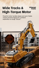 RC Excavator Toy | 3 - in - 1 Alloy Bucket | Smoke FX + Lights + Sound - Jimmys toys